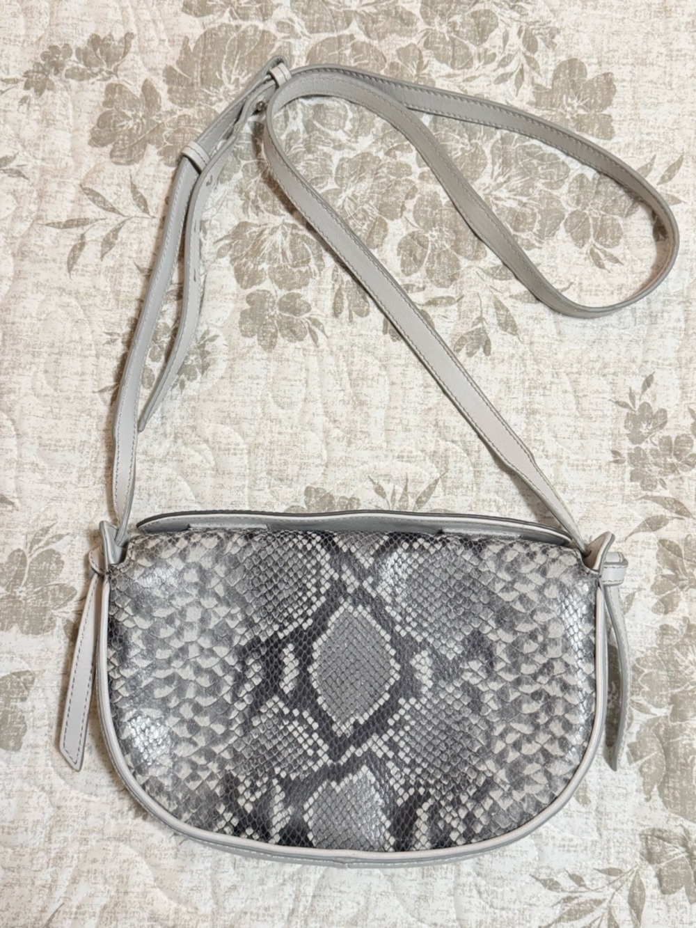 Banana Republic Gray Snake-Print Leather  Shoulder Bag